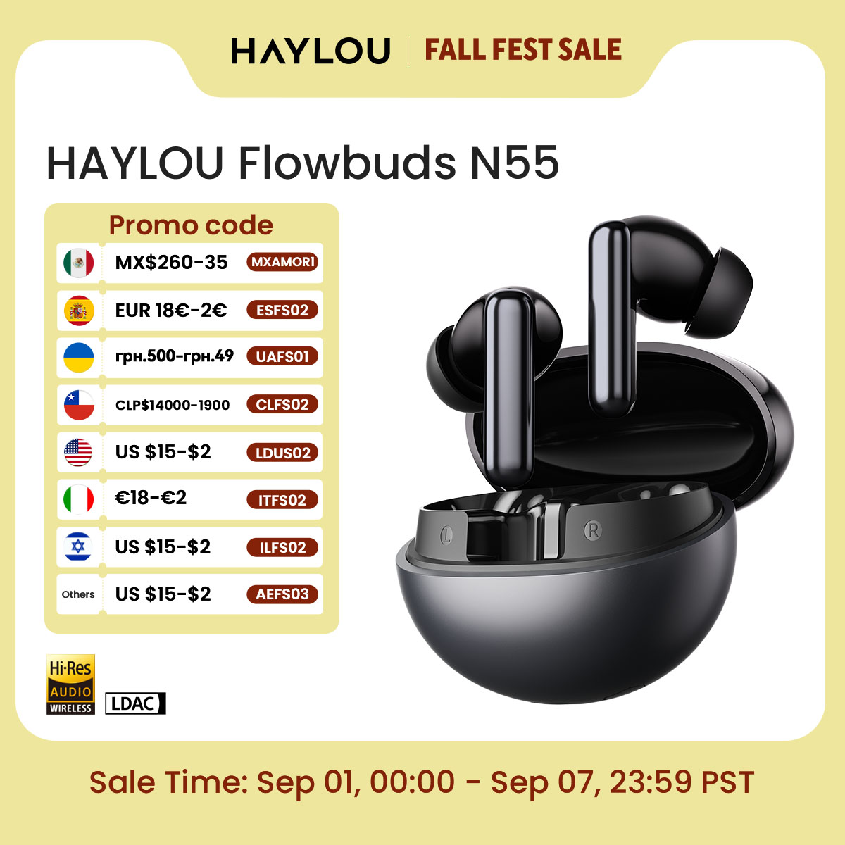 Telephone Headset Office - Słuchawki bezprzewodowe HAYLOU Flowbuds N55, adaptacyjna